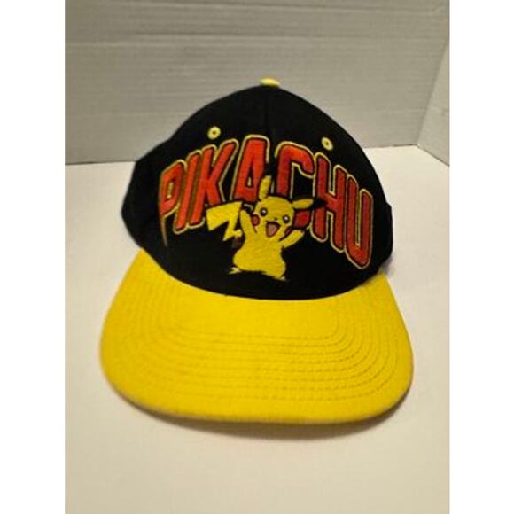 Vintage Pokemon Pikachu Hat Adjustable Snapback Cap Black Yellow Nintendo - Picture 1 of 11